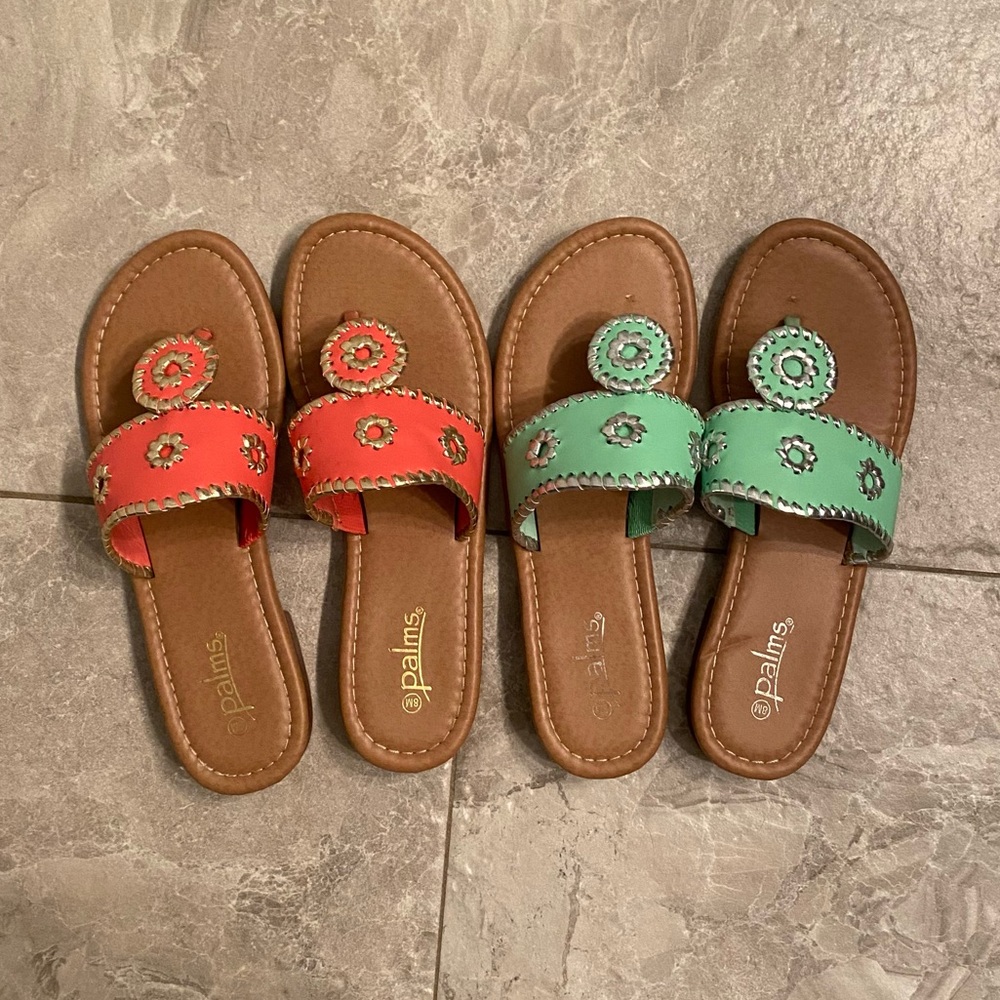 Gold/Coral and Teal/Silver Palms Brand, Jack Rogers Style Sandals